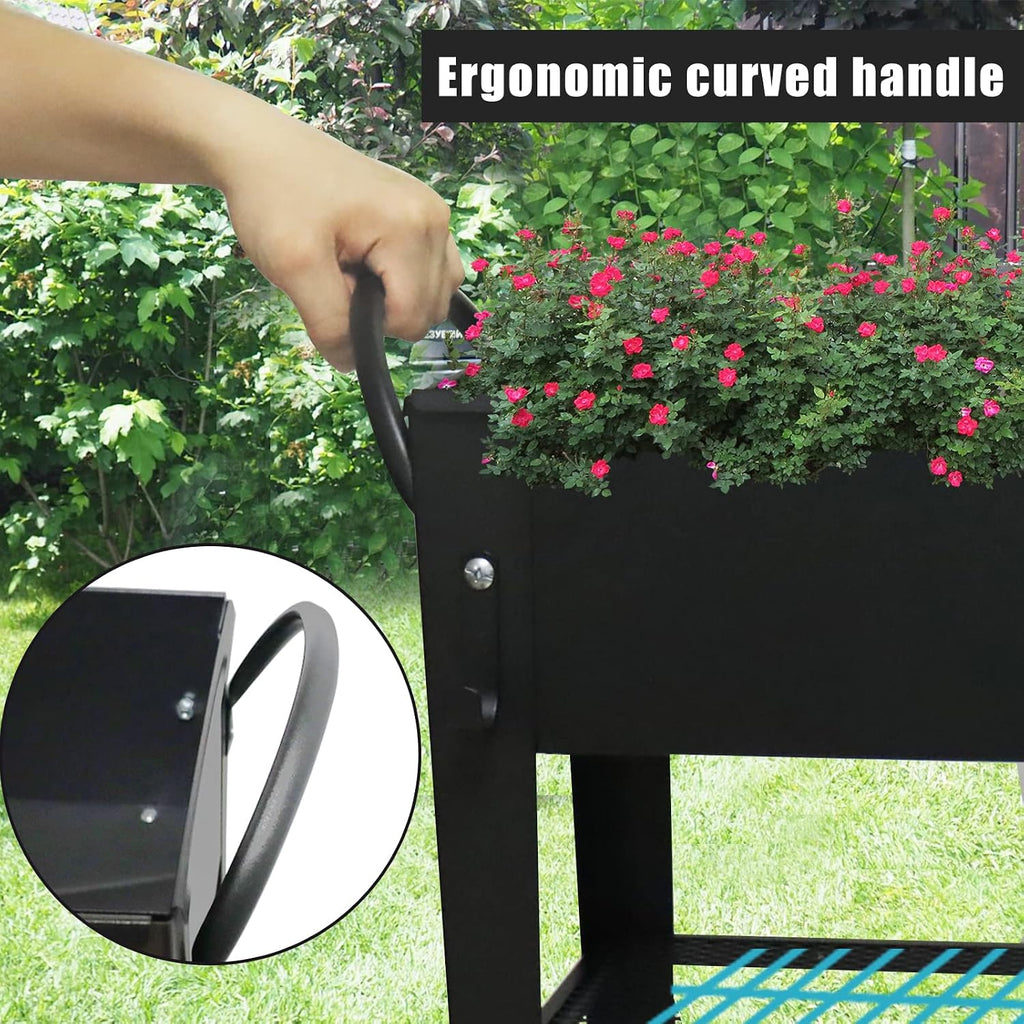 raised garden planter beds with wheels legs, large, side view