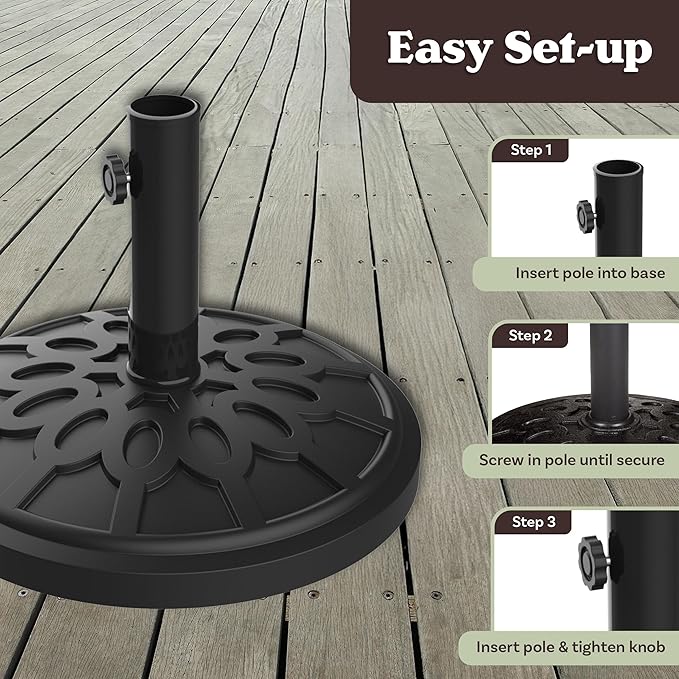 Umbrella Base - Heavy-Duty 19lbs Weighted Outdoor Stand for Patio Table, Tilt, and Lightweight Freestanding Umbrellas by Pure Garden (Black)