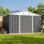 Patiowell 10 x 8 FT Outdoor Storage Shed with Floor Frame, Large Garden Tool Metal Shed with Sloping Roof and Double Lockable Door for Backyard Garden Patio Lawn,Grey
