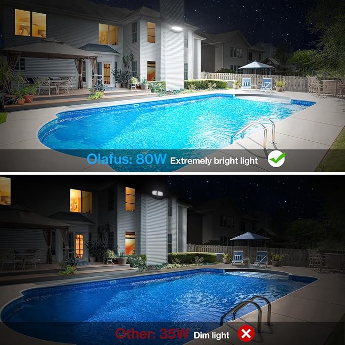 Olafus 80W Flood Lights Outdoor 2 Pack, Switch Controlled LED Security Lights 8000LM, 6500K Outside Floodlight, IP65 Waterproof Exterior Light Fixture for House, Yard, Garage, Wall/Eave Mount Black