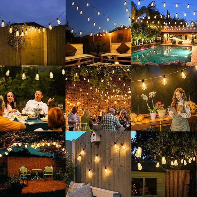 Brightever 30FT LED Outdoor String Light with 16 ST38 Vintage Edison Shatterproof Bulbs, Commercial Grade Patio Lights Connectable, Waterproof Hanging Lights for Balcony, Backyard, Warm White