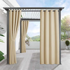 RYB HOME Outdoor Curtains for Patio Waterproof Block Sunlight Thermal Insulated Privacy Assured Thick Outside Curtains for Pergola, Deck, Gazebo, W52" x L90", Biscotti Beige, 1 Panel