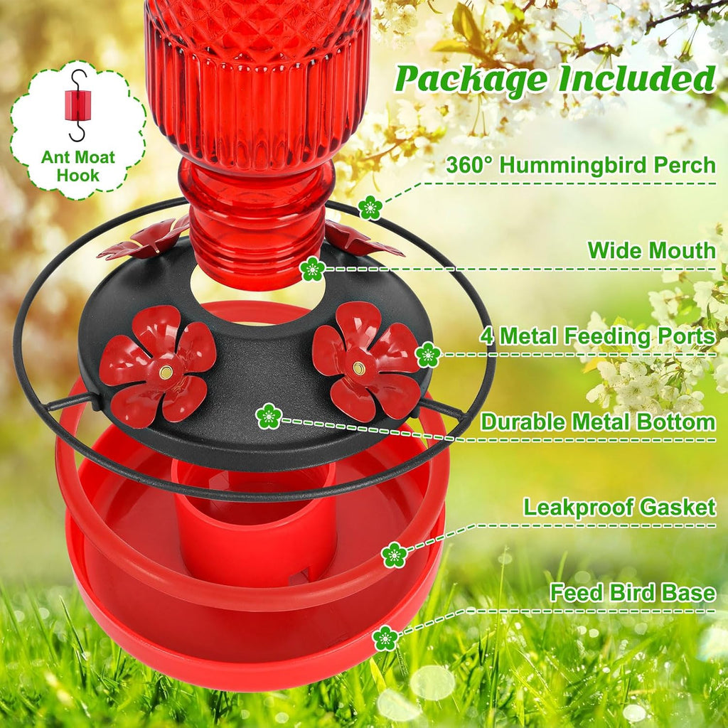feed garden glass hummingbird feeder for outdoors, leak-resistant, close-up detail