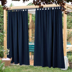 NICETOWN 2 Panels Outdoor Curtainss for Patio Waterproof 84 inch Long, Detachable Tab Top Room Darkening Outdoor Slider Blinds Window Treatment for Shower/Balcony, Navy Blue, 84 inch Wide