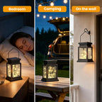 2 Pack Farmhouse Solar Lanterns , Water Ripple Glass & Copper Wire Flickering Light,Outdoor Waterproof Upgraded Solar and 2 AA Batteries Powered, for Outside Porch, Patio and Indoor Tables.