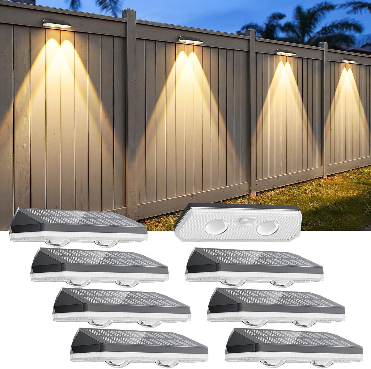 solar fence lights outdoor,3000/4500/6000k/rgb 13 mode 8pack fence, main product view