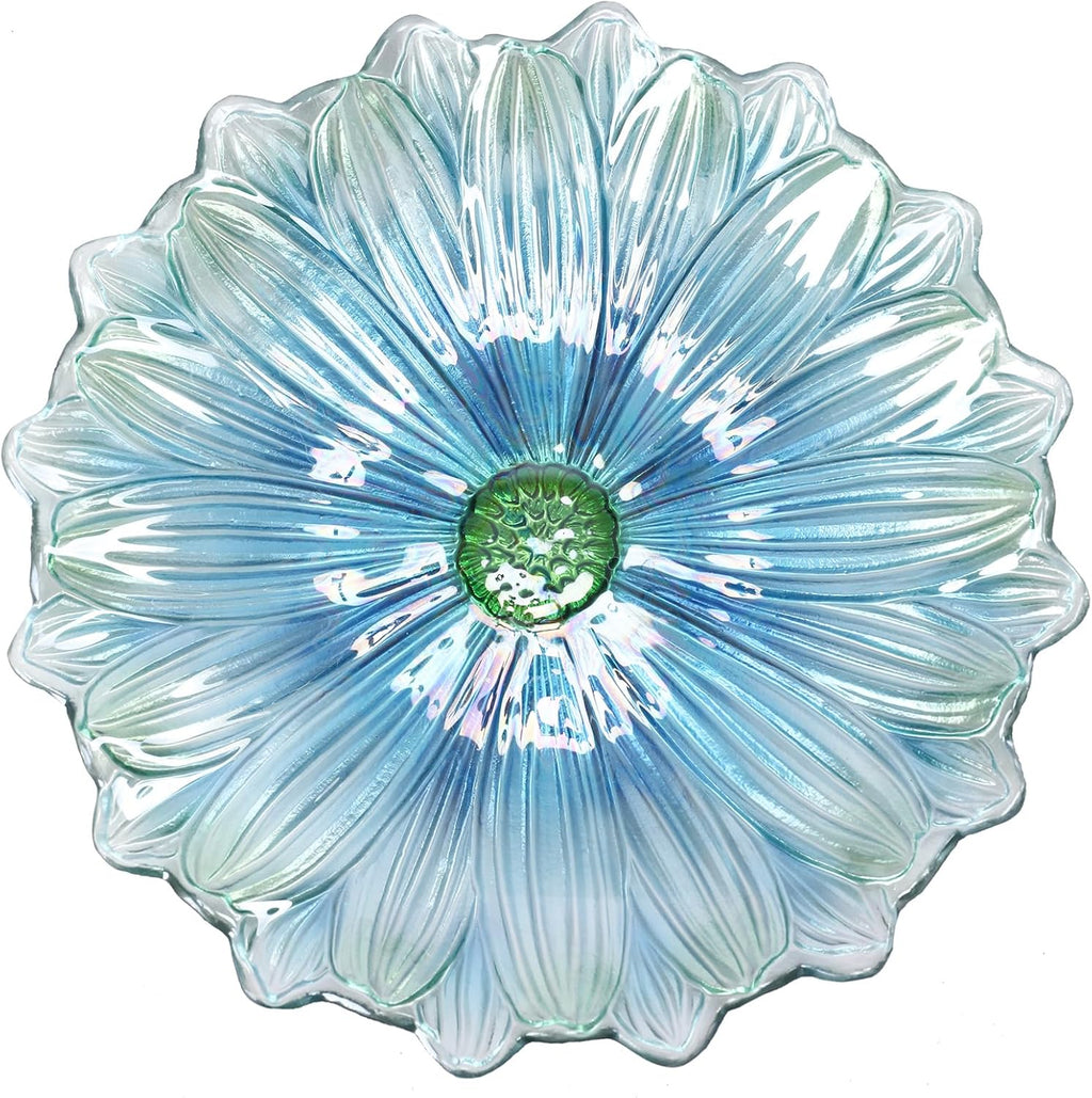 MUMTOP Outdoor Glass Bird Bath with Metal Stand for Yard Garden Decor, Blue | 18 Inch Diameter 21 Inch Height Outdoor Large Blue Flower Bird Baths Bowl for Backyard Lawn Garden Decoration