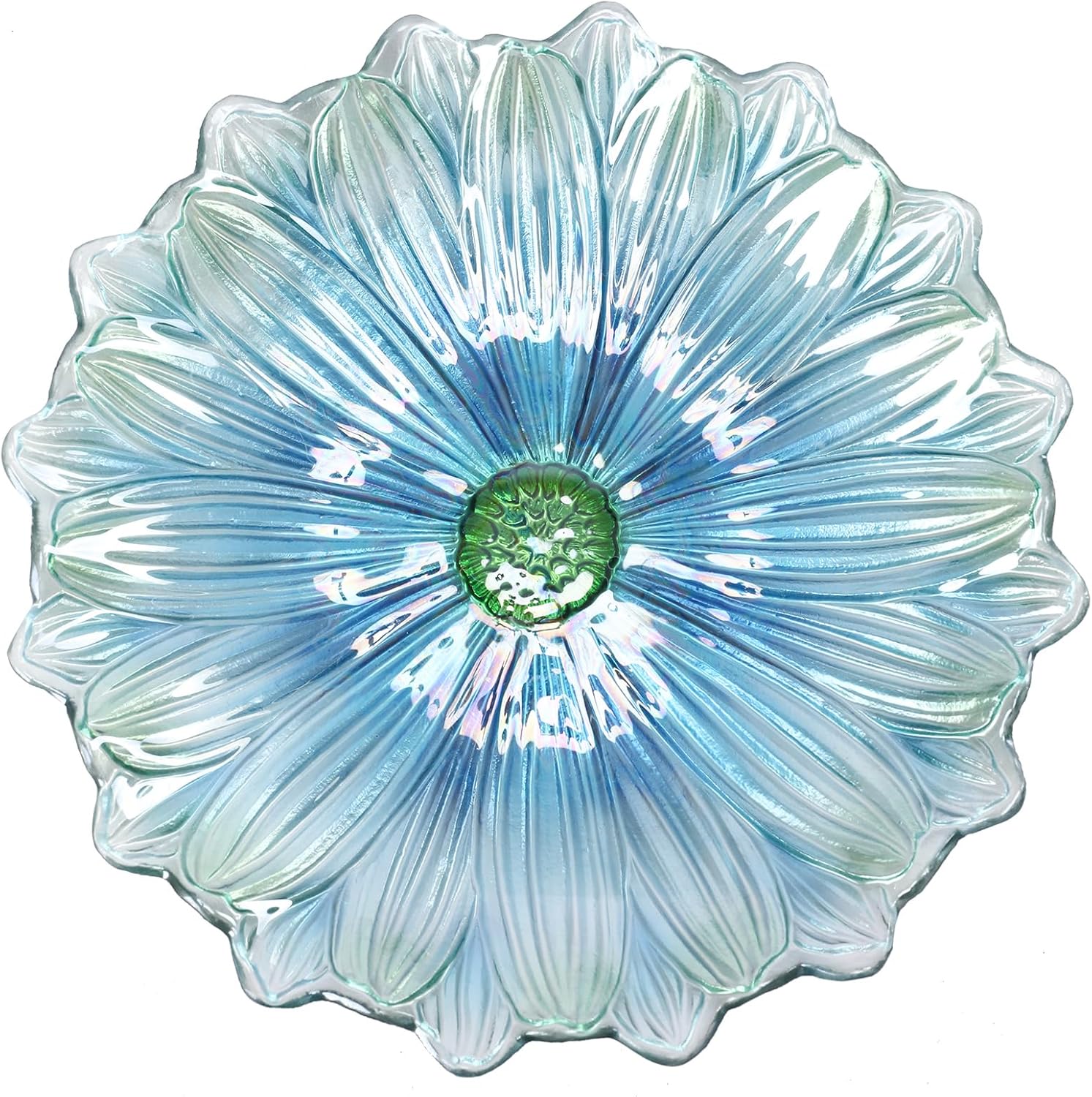 MUMTOP Outdoor Glass Bird Bath with Metal Stand for Yard Garden Decor, Blue | 18 Inch Diameter 21 Inch Height Outdoor Large Blue Flower Bird Baths Bowl for Backyard Lawn Garden Decoration