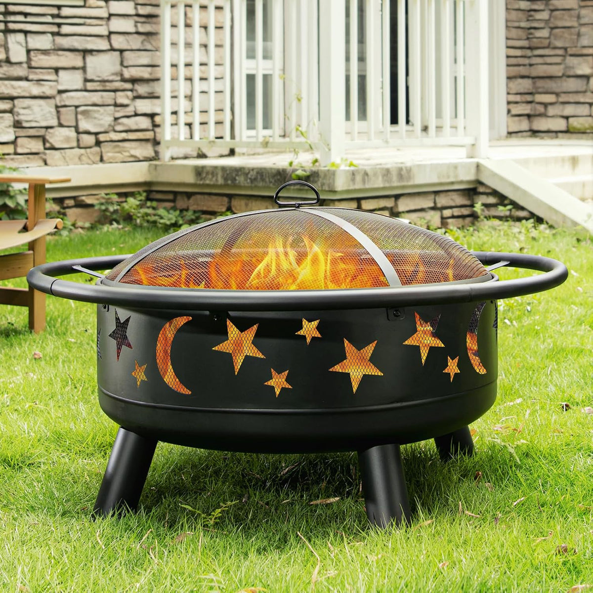 32 inch round fire pit with mesh cover, main product view