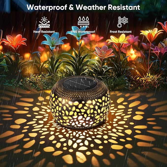 Solar Lantern Outdoor Patio Decor: Solar Lanterns Outdoor Waterproof Hollow Out Retro Metal Solar Powered, Outside Yard Porch Garden Balcony Desk Bedroom Indoor Tabletop Decorations 2 Lighting Colors