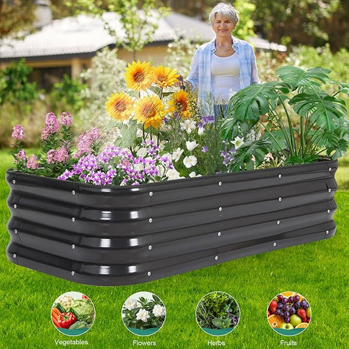 3 in 1 Galvanized Raised Garden Bed - 4x2x1ft (2Packs) Modular Planter Box Outdoor | Metal Raised Bed Kit with Bracing Rods for Gardening Vegetables Flowers Fruits Herbs (Dark Grey)