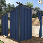 HolidayIdeas Outdoor Curtains for Patio Waterproof, 4 Panels - 54 x 84 Inch - Privacy Protection & Light Filtering Curtains Navy Grommet Outside Curtains for Porch, Gazebo, Pergola, Backyard