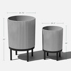 Veradek Demi Series Round Planter w/Stand for Porch/Patio | Durable Plastic-Stone Composite & Wooden Stand | Modern Décor for Tall Plants, Flowers