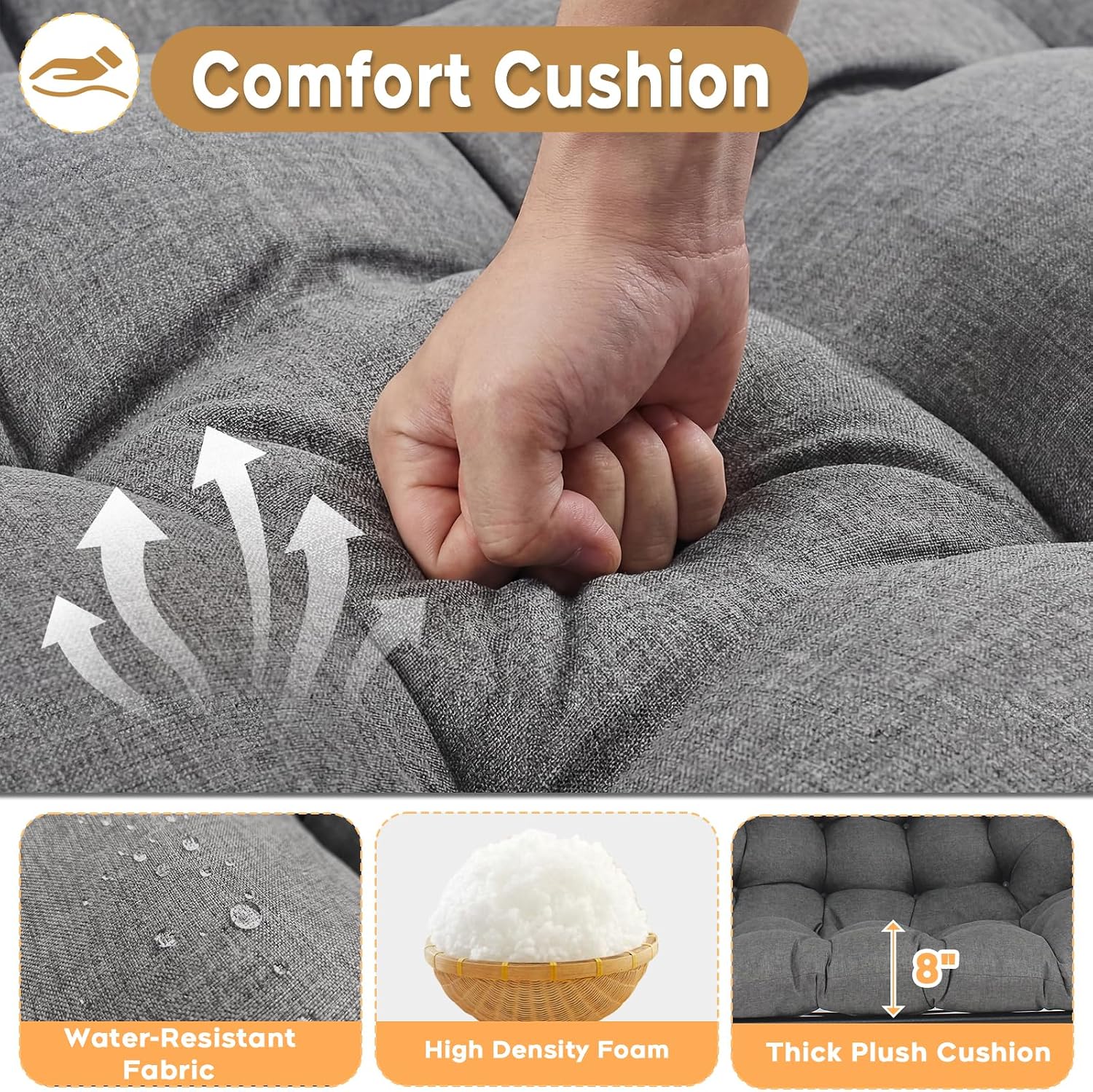 Double Egg Chair Outdoor Indoor 2 Person Wicker Egg Lounge Chair with Foldable Cup Holder Cushion Rain Cover Patio Oversized Loveseat for Balcony Porch Backyard