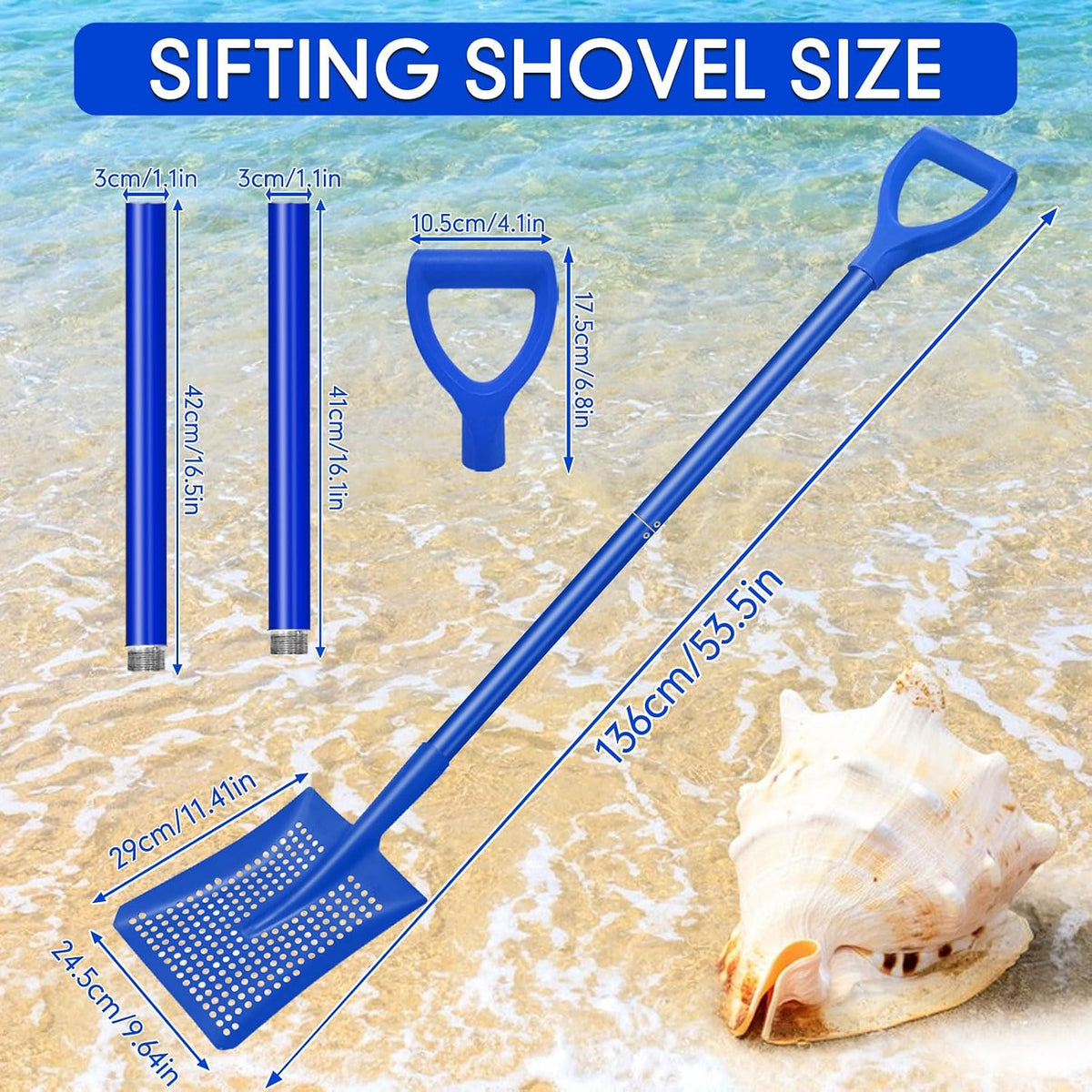 sifting shovel, heavy duty metal sand sifter for shown in use