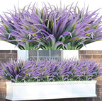 16Pcs Artificial Grass Fake Plants 17.3in Outdoor Plants UV Resistant Faux Greenery Stems Fake Grass for Home Window Garden Office Patio Pathway Front Porch Halloween Décor Green & Purple