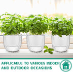 Meanplan 4 Pcs Self Watering Hanging Planter Indoor 6.5 Inch Hanging Baskets for Plants Outdoor Plastic Flower Pot with 3 Hooks Chains Drainage Holes for Garden Home, Medium Size(Clear)