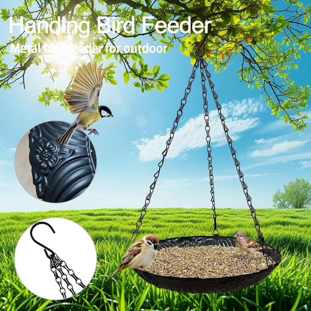 Platform Bird Feeder，11 inch Large Metal Hanging Tray Bird Feeders for Outside 1pack
