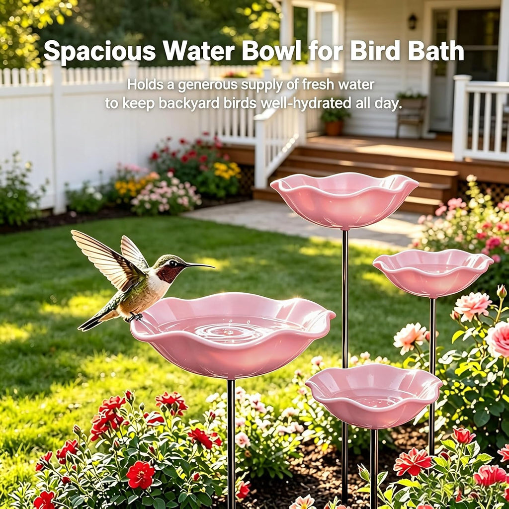 Handmade Metal Flower Garden Stake Bird Bath Bowl Butterfly Feeders,Hummingbird Bath Bee Watering Station for Garden Yard Decorative Garden Stakes (Pink-1pc)