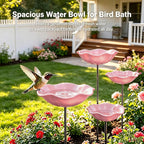 Handmade Metal Flower Garden Stake Bird Bath Bowl Butterfly Feeders,Hummingbird Bath Bee Watering Station for Garden Yard Decorative Garden Stakes (Pink-1pc)