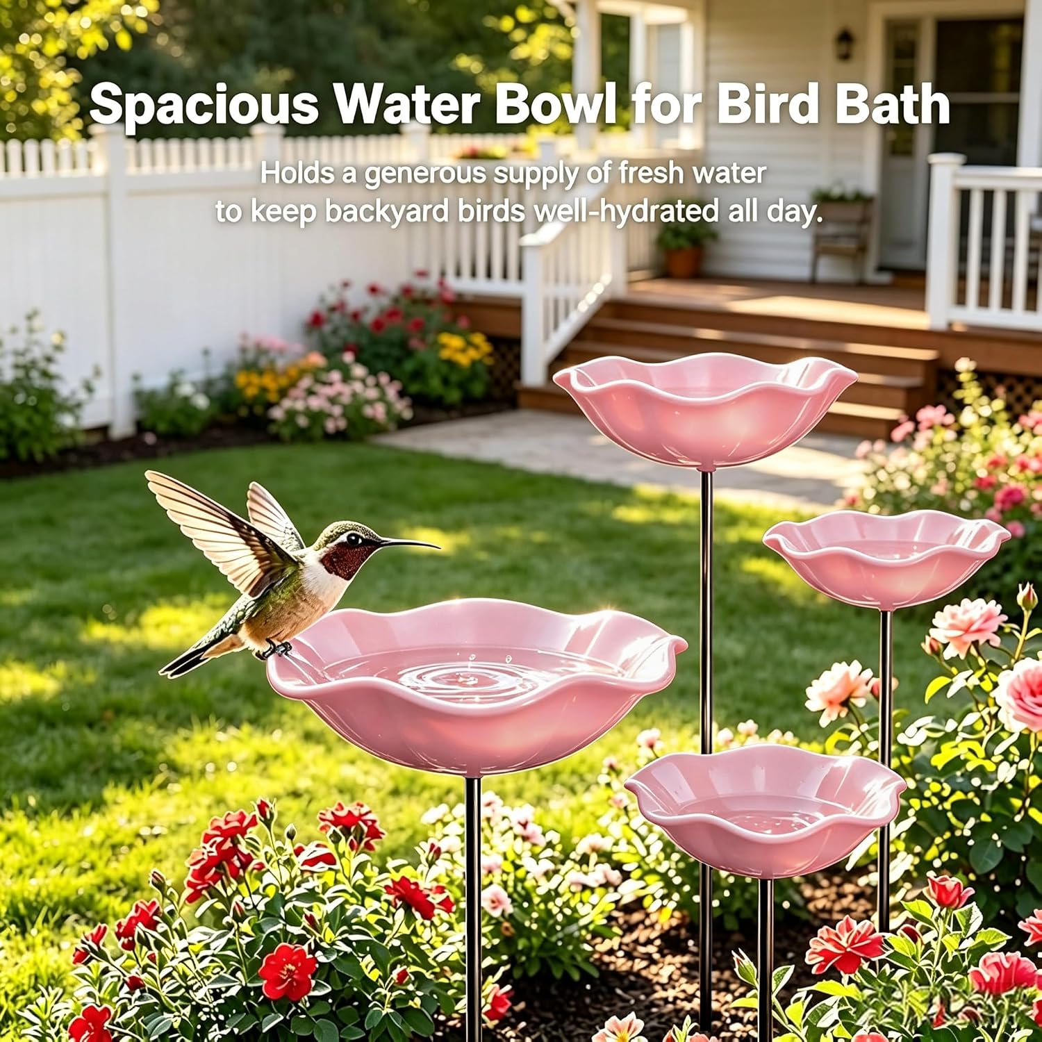 Handmade Metal Flower Garden Stake Bird Bath Bowl Butterfly Feeders,Hummingbird Bath Bee Watering Station for Garden Yard Decorative Garden Stakes (Pink-1pc)