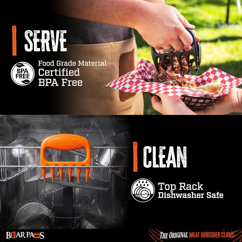 The Original Bear Paw Meat Shredder - Claws for Shredding Pork, Chicken & Any Meat (Black) | Shredder Claws for Pulled Pork, USA Made - Easily Lift, Shred, Pull and Serve Pork, Chicken, Brisket and Turkey
