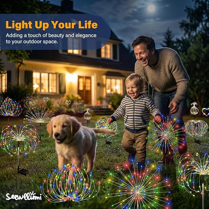 Solar Garden Lights Outdoor Decorative, 4pack 120 LED Firework Lights Waterproof，Solar Fairy Lights for Outside,Garden,Yard, Patio,Pathway,Flowerbed,Party(Multicolor)