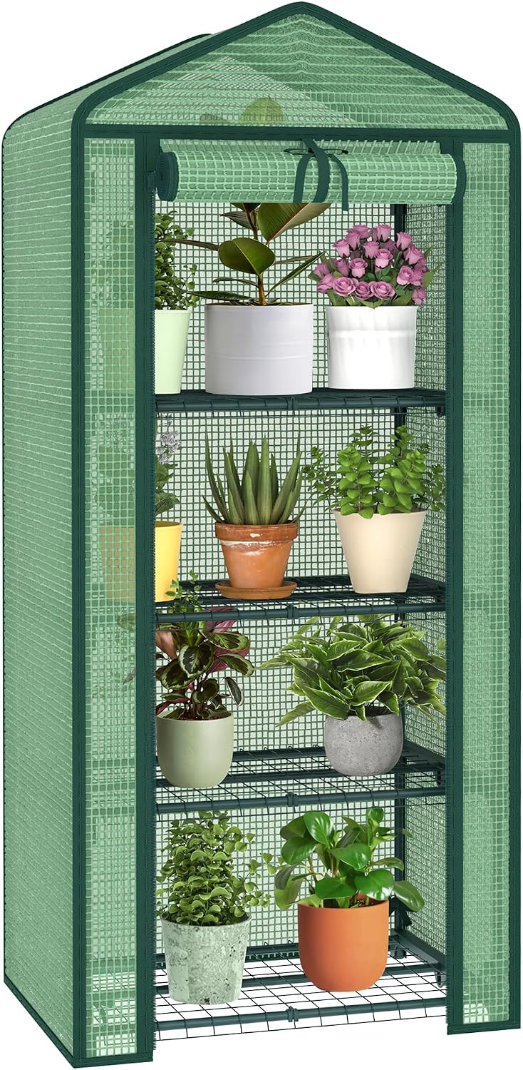 alisisfores 4-tier mini greenhouse with durable pe cover, main product view