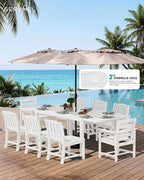 SERWALL Outdoor Expandable Dining Table 60" - 83", Patio Dining Table for 4-10 People, All Weather HDPE and Aluminum Outdoor Furniture for Backyard, Garden, White