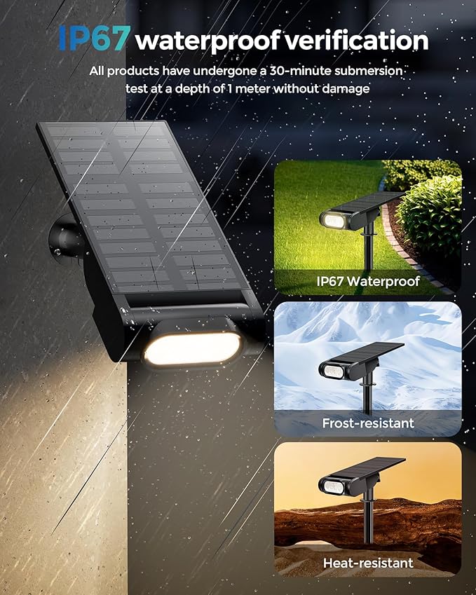RGB Christmas Solar Spot Lights Outdoor, 12 RGB Color Modes Landscape Light Waterproof IP67 with Remote Control, 2-in-1 Color Changing RGB/Cool/Warm White for Yard Garden Garden (6 Pack)