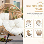 Vongrasig Outdoor Wicker Egg Chair PE Rattan Chair with Cushion, Oversized Patio Lounge Chair for Outdoor, Indoor, Balcony, Backyard, Garden, Beige