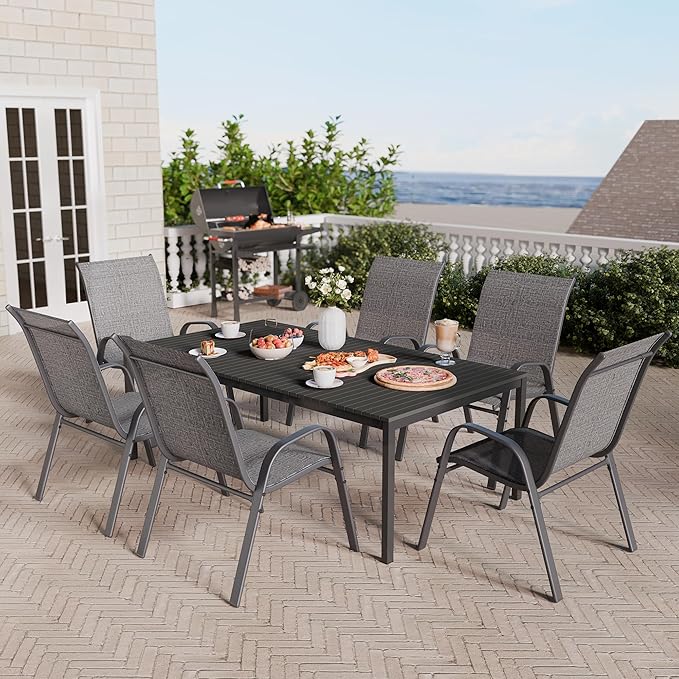 Betterhood Patio Chairs Set of 6, Stackable Outdoor Dining Chairs Set with Breathable Seat Fabric, All-Weather Powder-Coated Metal Frame for Deck, Pool Side and Backyard, 350LBS Capacity