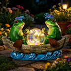 Solar Frog Boating Garden Statue with Ball Light 5.1"Resin Frogs Decor | for Home Front Door Patio Porch Balcony Women Gardeners Moms Wives Girlfriends