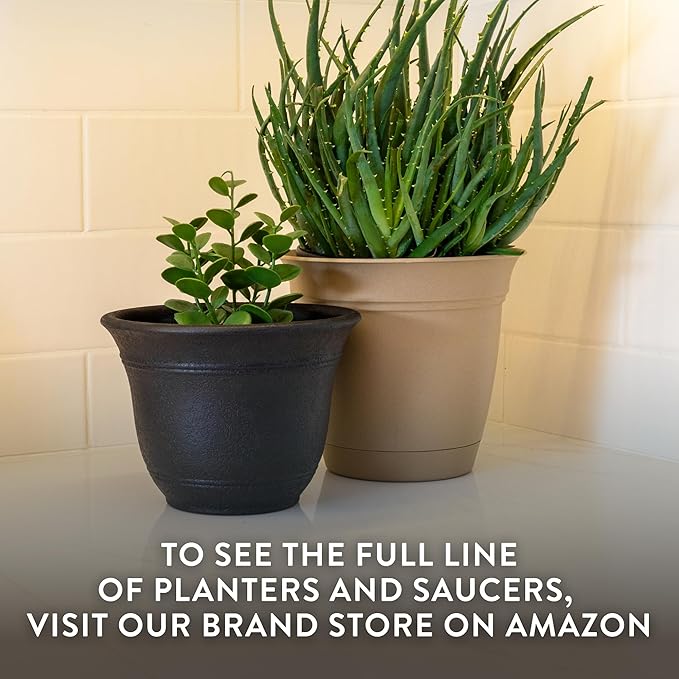 The HC Companies Sierra Round Self-Watering Pot - Lightweight Plastic Planter for Herbs & More - Durable Plant Pots for Indoor Plants & Outdoor Plants (16” Rustic Redstone, Pack of 2)