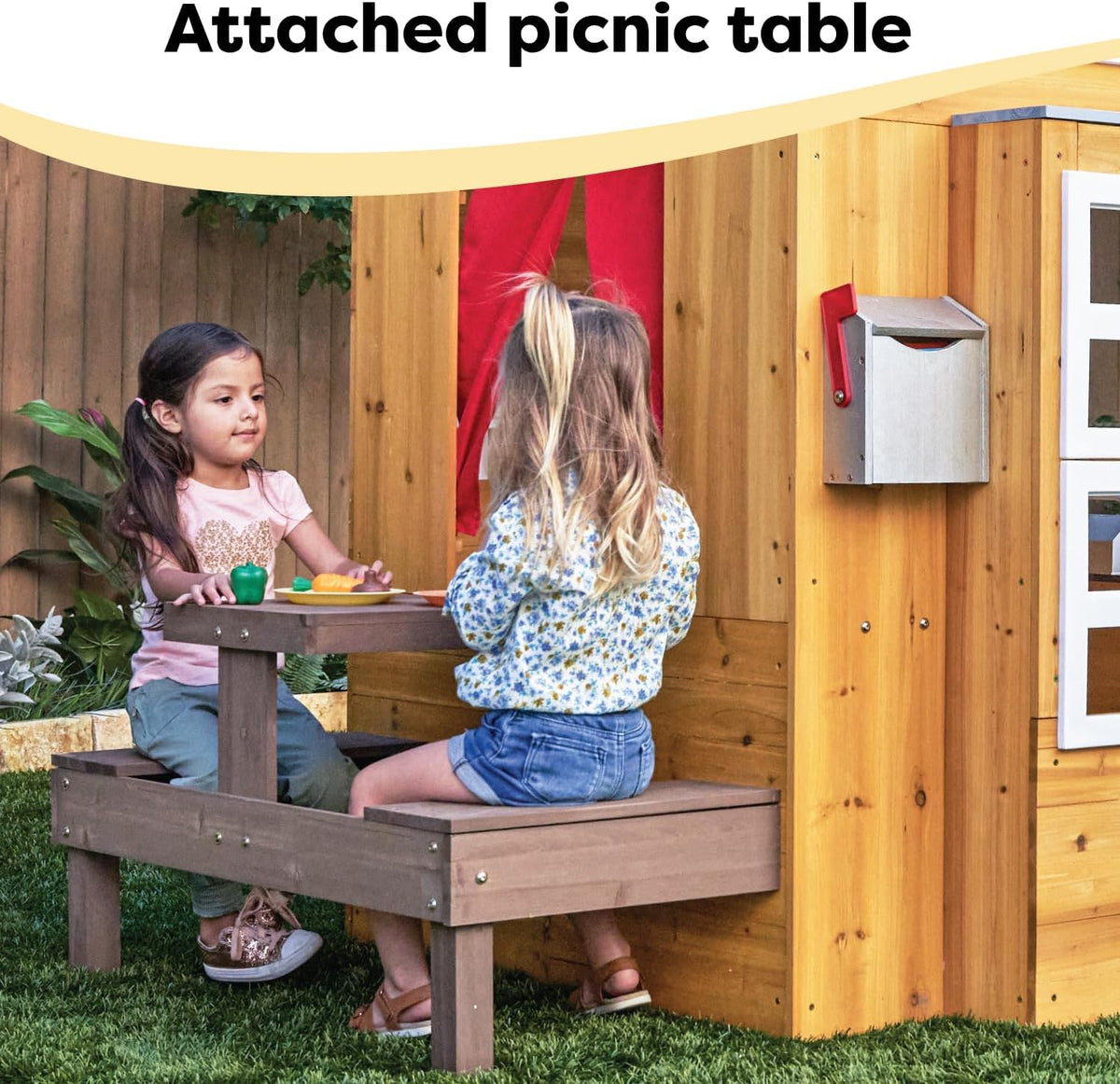 kidkraft modern outdoor wooden playhouse with picnic table, view 10