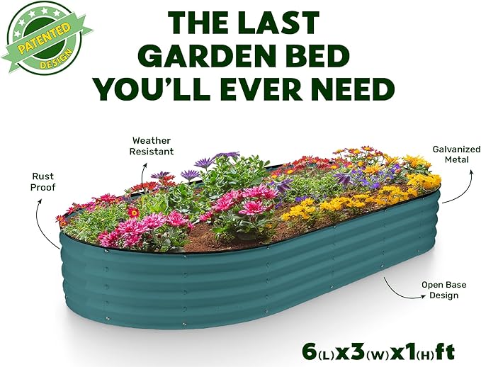 Plant & Plot Galvanized Raised Garden Beds Outdoor // 6×3×1 ft Planter Raised Beds for Gardening, Vegetables, Flowers // Large Metal Garden Box // Patented Tool-Free Design (Turquoise)