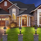 24 Inch High Outdoor Post Light Fixture with Dusk to Dawn Sensor, Bronze Post Lantern with Pier Mount, Exterior Pole Lighting with Seeded Glass for Yard, Garden, Patio and Pathway, LMMS0519-M