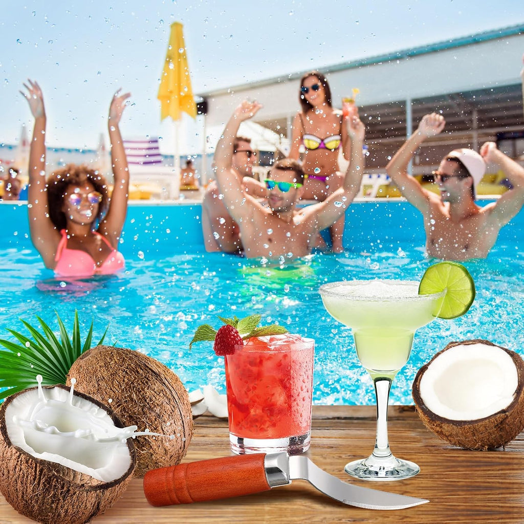 DOITOOL Coconut Meat Removal Tool Stainless Steel Fresh Coconut Scraper Knife with Ergonomic Wood Handle for Raw Shell Extraction and Manual Opener | Curved 9 inch Blade with Ergonomic Wood Handle for Raw Shell Extraction and Manual Opener