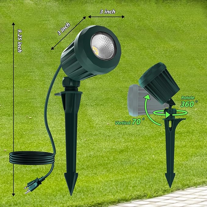Spotlight Outdoor – 120V Plug-in, 2700K Warm White LED Landscape Spot Lights with RGB 3 Lenses for Yard, Garden, Lawn&Tree Decor, IP67 Waterproof, Perfect for Holidays&Everyday (1 Pack, Green)