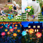 WdtPro Solar Garden Lights Outdoor, 4 Pack Solar Light Outdoor with 20 Rose Flowers, Waterproof 7 Color Changing Solar Powered Flowers Lights for Outside Patio Yard Pathway