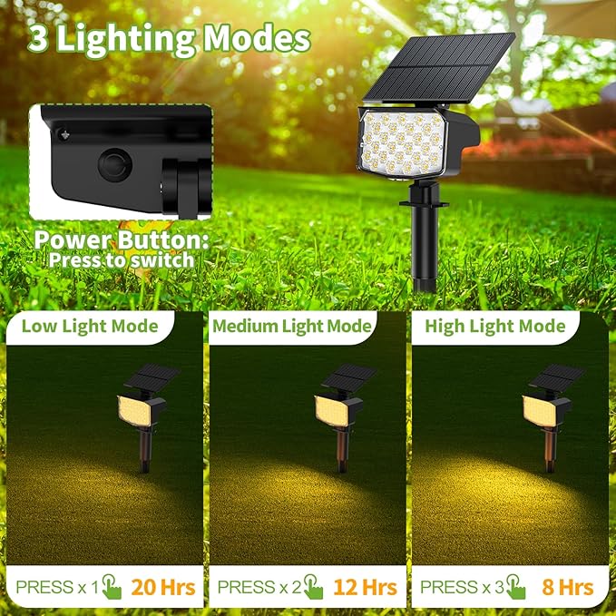 8 Pack Solar Spot Lights Outdoor, 2-in-1 Solar Lights Outdoor Waterproof IP65, Solar Powered Landscape Spotlights 3 Modes for Yard Garden Pathway Driveway Tree(Warm White)