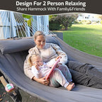 Double Quilted Fabric Hammock with Hardwood Spreader Bars and Pillow 450 LBS Capacity 2 Person Large Hammock for Outdoor Patio Backyard Poolside - Tan