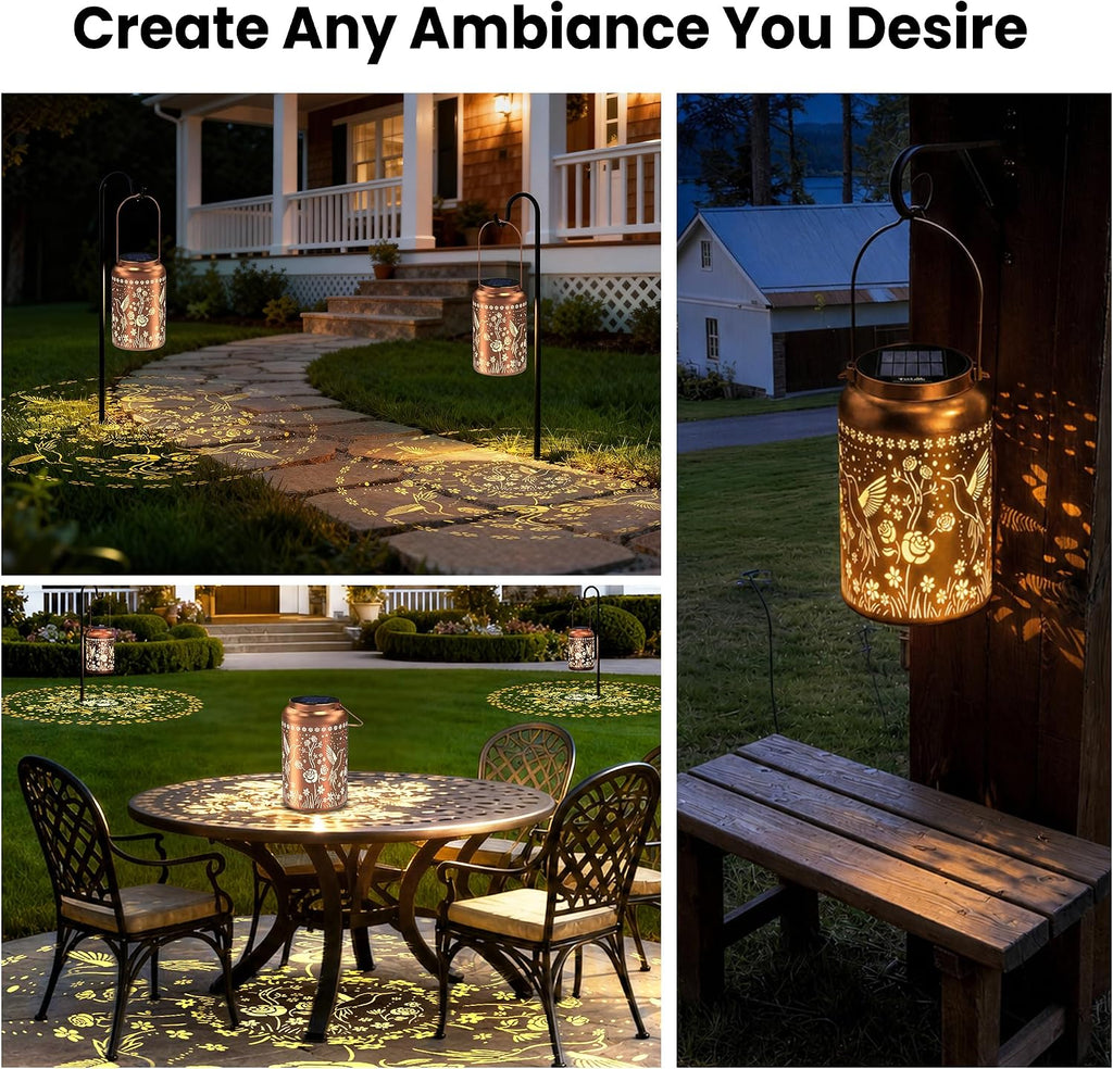 JEJOT Hummingbird Solar Lanterns Outdoor Waterproof,Birthday Gift for Women | Gifts for Mom Grandma, Metal Hanging Solar Light for Yard Garden Porch Landscape Deconration-1Pack