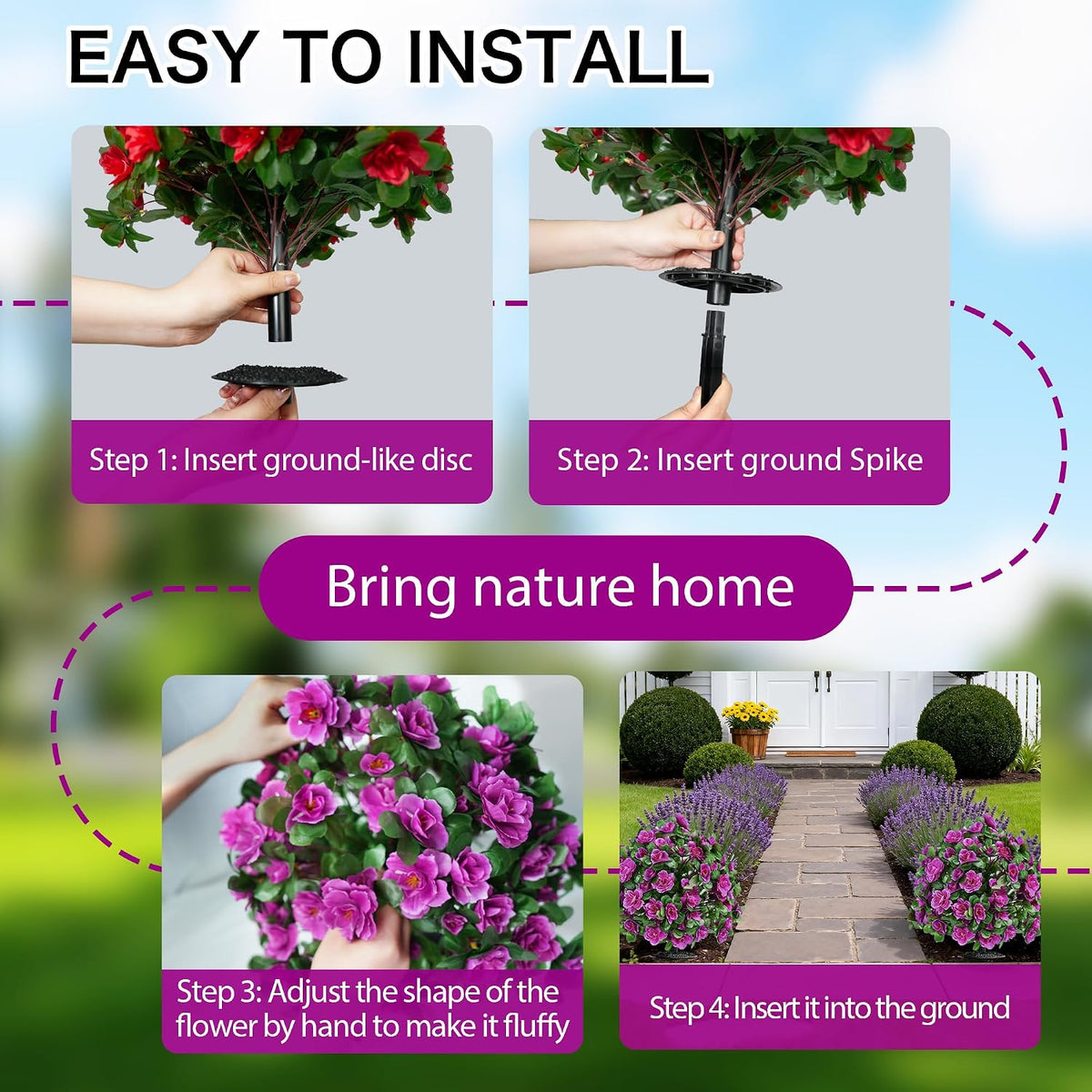 outdoor artificial flowers,faux shrubs topiary ball set of, side view