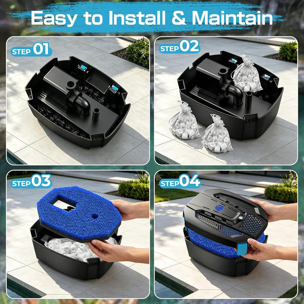 850GPH All-in-1 Pond Pump for Pond 100 to 750 Gallons | Built in U - V Light & Colorful LED, Submersible Fountain Pump for Koi Ponds, Waterfall & Water Features to Clean Green Water
