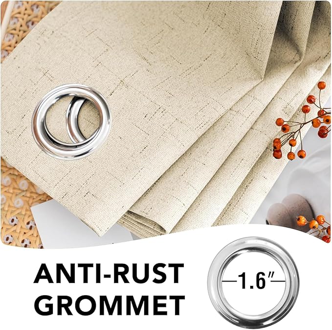 H.VERSAILTEX Linen Curtains 100% Blackout Curtains for Bedroom 102 inch Long Full Light Blocking Nature Linen Blended Window Curtains for Living Room Nickel Grommet (2 Panels, Bleached Sand)