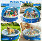 Kiddie Baby Pool with Canopy Sprinkler, 47in Foldable Toddler Pool | Anti-Slip Baby Swimming Pool with Shade, Portable Small Pool & Ball Pit for Kids Age 1-6, Backyard Outdoor Water Play Toy