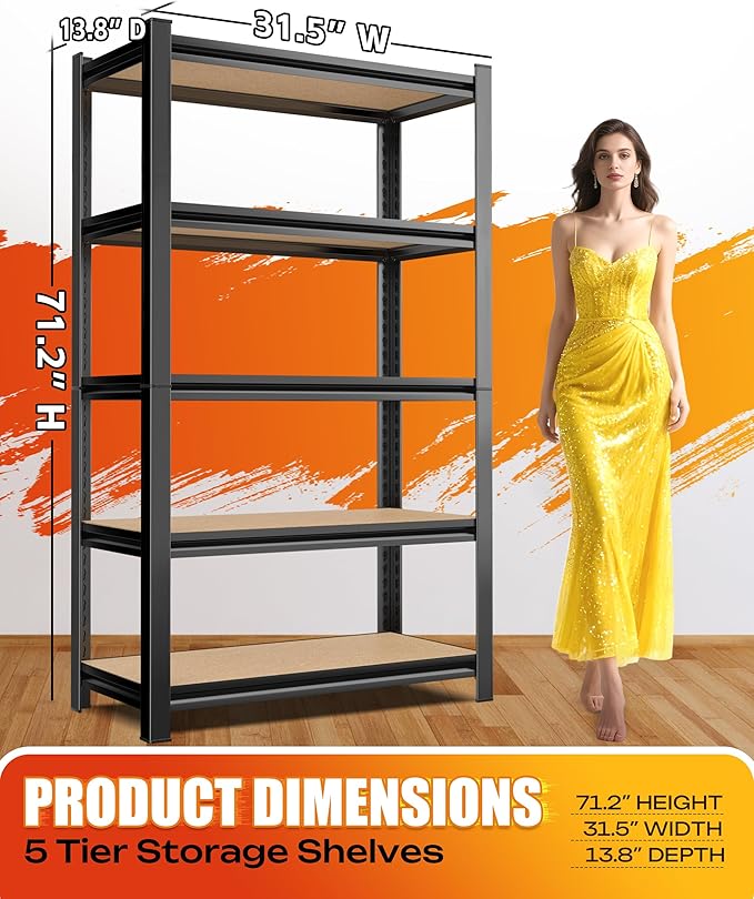 AOAORRG Set of 3 Garage Shelving Heavy Duty Storage Shelves, Metal Adjustable Shelving Unit, Utility Garage Organizer Shelf for Basement, Pantry, Kitchen, Warehouse, 31.5"W x 13.8"D x 71.2"H, Black
