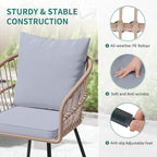 YITAHOME 3 Piece Bistro Set Outdoor with Thick Cushions&Table All-Weather Wicker Patio Furniture Set with Armrest Rattan Conversation Set for Balcony, Backyard, Pool, Porch, Deck - Grey