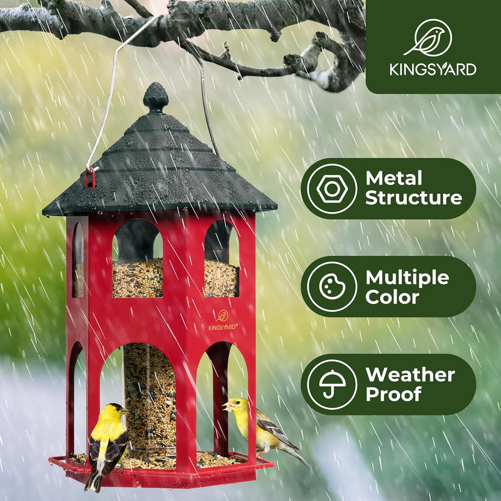 kingsyard metal bird feeder for outdoor hanging, wild shown in use